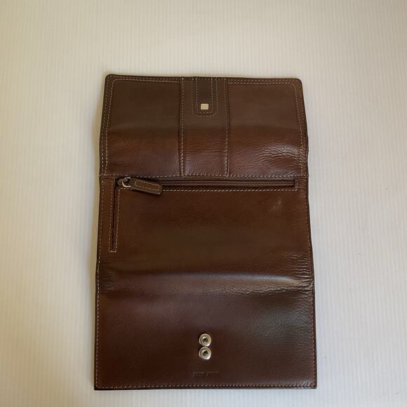 Y2K Brown Genuine Leather Checkbook Wallet Vintage 90s–2000s - Picture 6 of 8